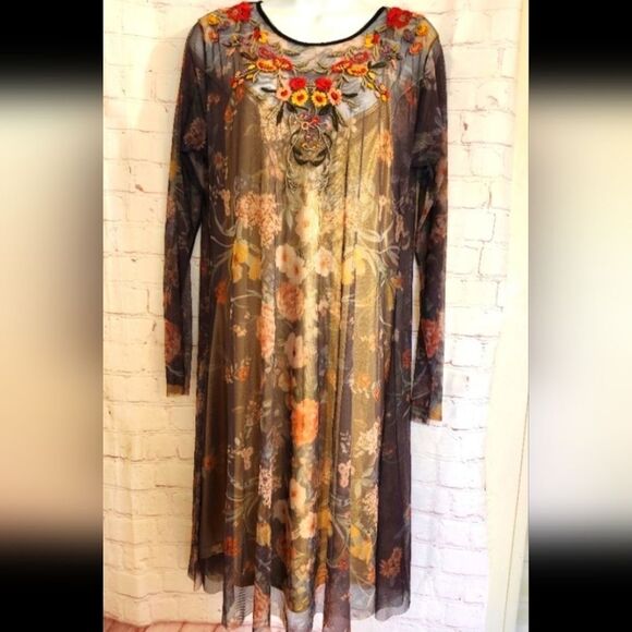 NEW Johnny Was Biya "Burnette" Mesh Overlay Embroidered Accent Dress Sz.M $395 - Picture 1 of 8